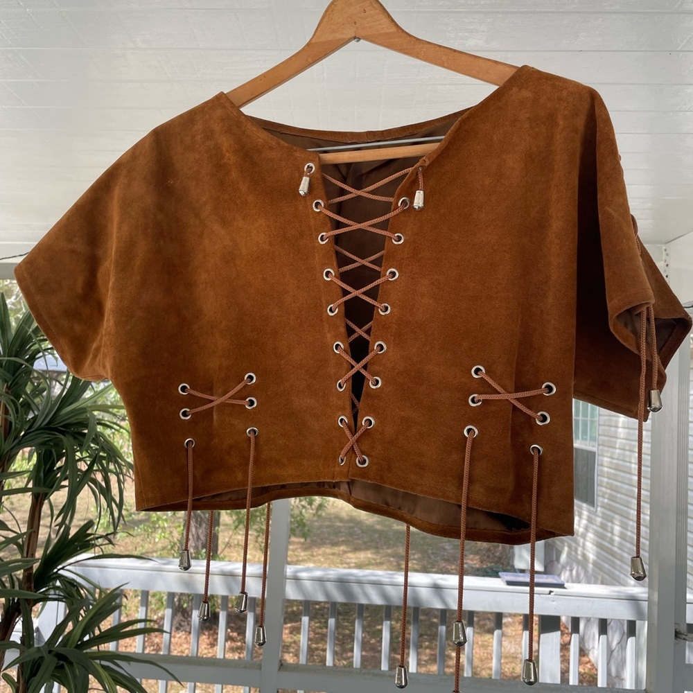 Genuine suede lace-up crop top